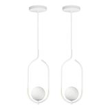 Kit 2 Pendentes Lustres On Clip Branco Globo De Vidro Branco