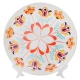 Prato Decorativo Cerâmica Flowers Com Suporte Transparente Para Mesa 26cm