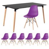 Mesa De Jantar 80 X 140 Cm Preto + 6 Cadeiras Roxo