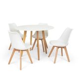 Conjunto Mesa Leda Branca 90 Cm + 4 Cadeiras Leda Brancas