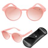 Oculos Sol Rosa Retro Vintage Infantil Proteção Uv + Case Menina Casual Presente Social