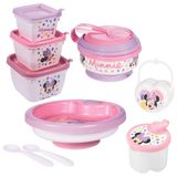 Kit Infantil Pote Papinha Com Amassador, Prato Térmico, Porta Leite Em Pó, Cj 3 Potes E Porta Chupetas Minnie Plasutil