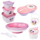 Kit Infantil Pote Papinha Com Divisória, Prato Térmico, Porta Leite Em Pó, Cj 3 Potes E Porta Chupetas Minnie Plasutil