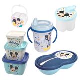 Kit Infantil Caneca Com Bico, Pote Para Papinha, Porta Leite Em Pó, Conjunto 3 Potes E Porta Chupetas Mickey Plasutil