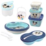 Kit Infantil Pote Papinha Com Divisória, Prato Térmico, Porta Leite Em Pó, Cj 3 Potes E Porta Chupetas Mickey Plasutil