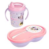 Kit Infantil Caneca Com Bico E Pote Papinha 2 Divisórias Minnie Plasutil