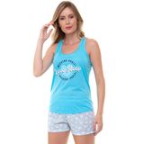 Pijama Short Doll Regata Azul Love Sleep Feminino Luna Cuore