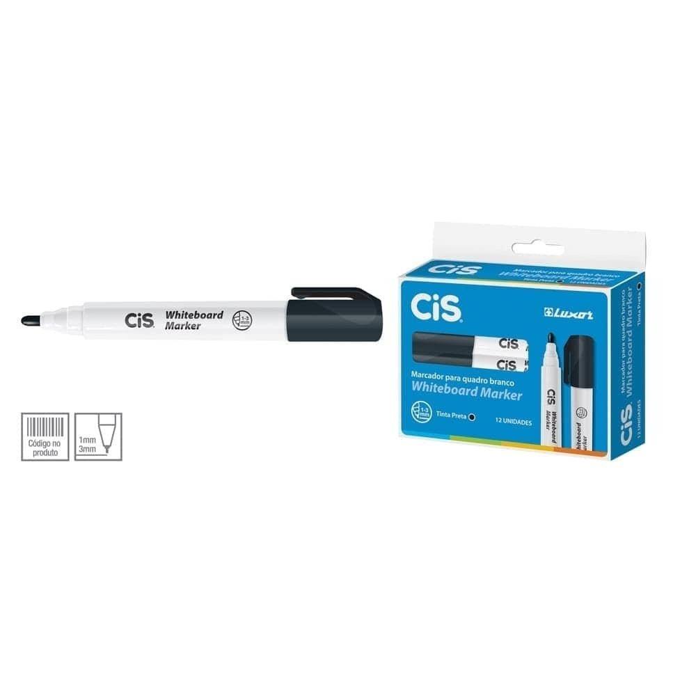 Marcador Quadro Cis Branco Preto Cis - Embalagem Com 12 Unidades