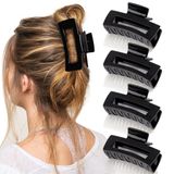 4 Pcs Black Hair Clips Hair Claw Clips, Claw Clips For Thick Hair Acrylic Retangular Hair Clips For Women Tortoise Barrettes French Design B