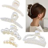 5 Pcs Big Pearl Hair Claw Clips White Black Hair Clips Thick Long Hair Jaw Clips Barrettes Hair Accessories For Women And Girls