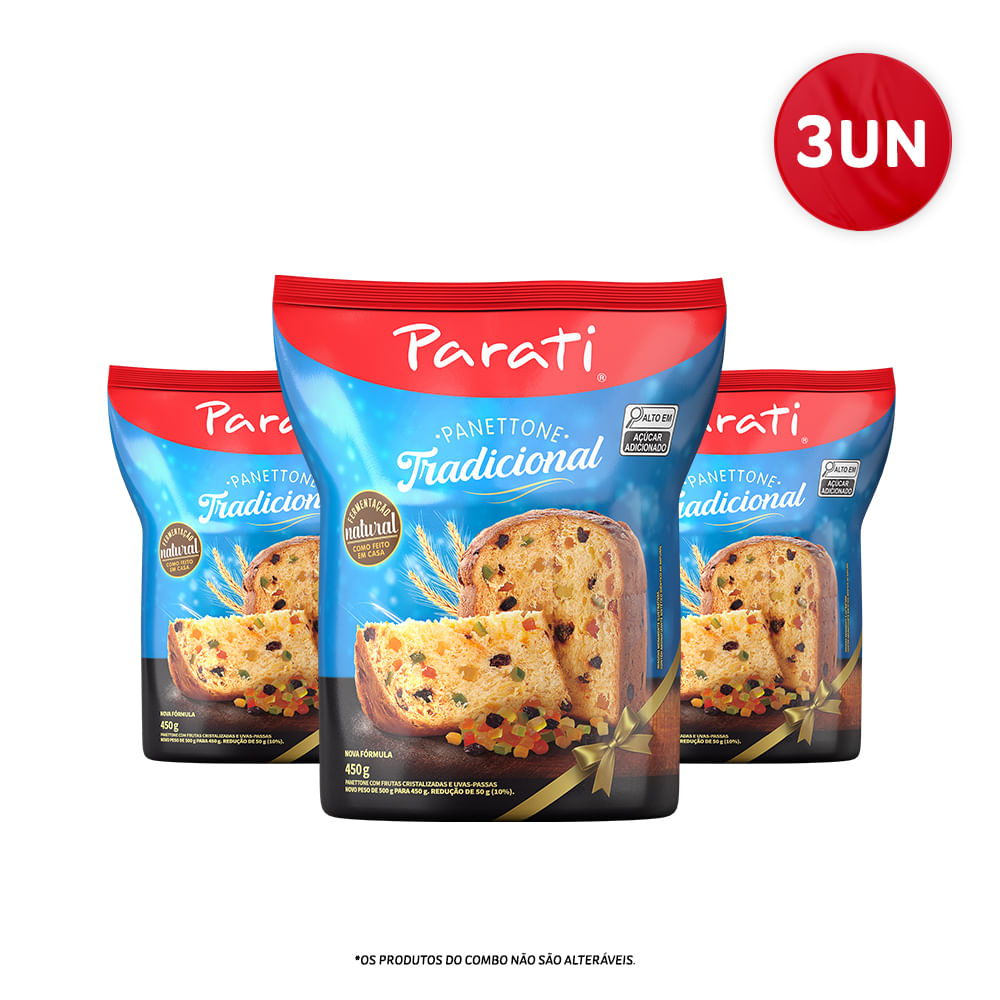 Combo Panettone Parati® Sabor Frutas 3 Unidades