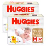 Kit 2 Fralda Huggies Natural Care Mega Tamanho M Com 32 Unidades Cada