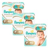 Kit 3 Fralda Pampers Premium Care Pacote Mega Tamanho P 40 Fraldas Descartáveis Cada