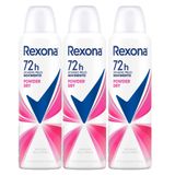 Kit 3 Desodorante Powder Dry Rexona Aerosol Antitranspirante 48h 150ml