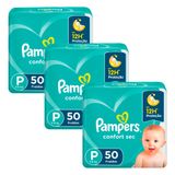 Kit 3 Fralda Pampers Confort Sec Tamanho P Pacote Mega Com 50 Fraldas Descartáveis Cada