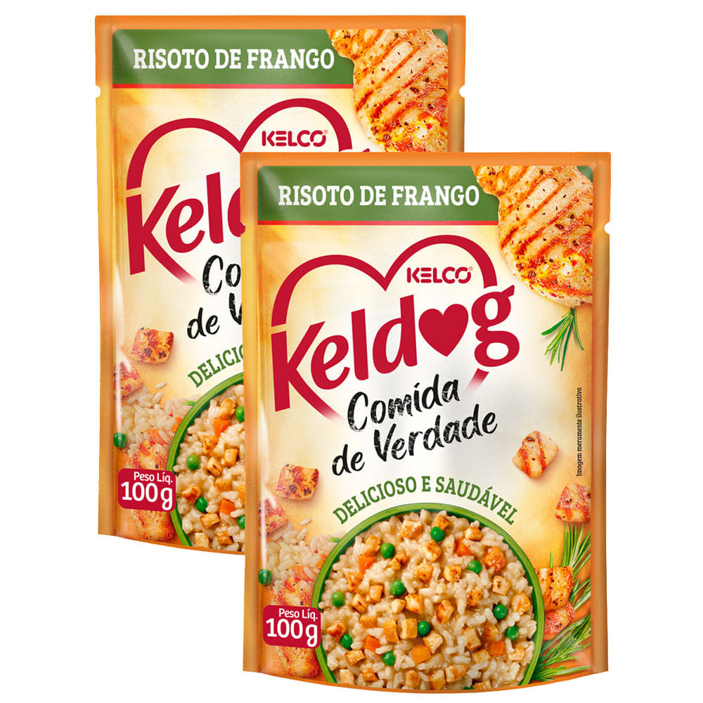 Kit 2 Ração Úmida Para Cachorro Keldog Risoto De Frango Em Sachê 100g