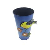 Vaso Metal Enfeite Jardim Quintal Varanda Passaro Flor Azul