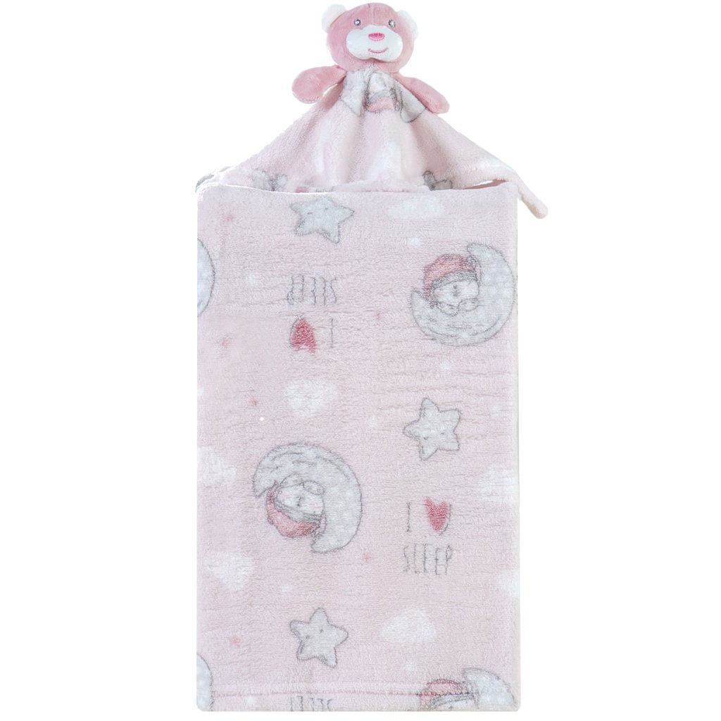 Manta Com Naninha Flannel Estampada Para Bebê 75x100 Rosa Urso