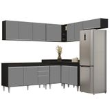 Armário De Cozinha Modulado De Canto 7 Peças Cp22 Balcão Sem Tampo Preto/cinza - Lumil