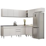 Armário De Cozinha Modulado De Canto 7 Peças Cp24 Com Pia Inox Branco - Lumil