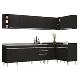 Armário De Cozinha Modulado De Canto 7 Peças Cp36 Com Pia Inox Preto - Lumil
