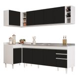 Armário De Cozinha Modulado De Canto Direito 5 Peças Cp45 Com Pia Inox Branco/preto - Lumil
