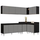 Armário De Cozinha Modulado De Canto 6 Peças Cp31 Balcão Sem Tampo Preto/cinza - Lumil