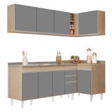 Armário De Cozinha Modulado De Canto Esquerdo 4 Peças Cp51 Com Pia Inox Castanho/cinza - Lumil