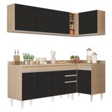 Armário De Cozinha Modulado De Canto Esquerdo 4 Peças Cp50 Balcão Com Tampo Castanho/preto - Lumil