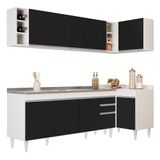 Armário De Cozinha Modulado De Canto Esquerdo 5 Peças Cp54 Com Pia Inox Branco/preto - Lumil