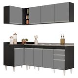 Armário De Cozinha Modulado De Canto Direito 4 Peças Cp42 Com Pia Inox Preto/cinza - Lumil