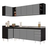 Armário De Cozinha Modulado De Canto Direito 5 Peças Cp45 Com Pia Inox Preto/cinza - Lumil
