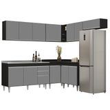 Armário De Cozinha Modulado De Canto 7 Peças Cp24 Com Pia Inox Preto/cinza - Lumil