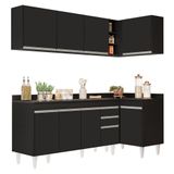 Armário De Cozinha Modulado De Canto Esquerdo 4 Peças Cp50 Balcão Com Tampo Preto - Lumil