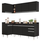 Armário De Cozinha Modulado De Canto Direito 4 Peças Cp41 Balcão Com Tampo Preto - Lumil