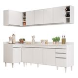 Armário De Cozinha Modulado De Canto Direito 5 Peças Cp44 Balcão Com Tampo Branco - Lumil