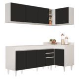 Armário De Cozinha Modulado De Canto Esquerdo 4 Peças Cp49 Balcão Sem Tampo Branco/preto - Lumil