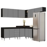 Armário De Cozinha Modulado De Canto 7 Peças Cp19 Balcão Sem Tampo Preto/cinza - Lumil