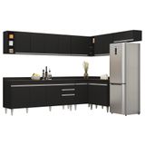 Armário De Cozinha Modulado De Canto 8 Peças Cp26 Balcão Com Tampo Preto - Lumil