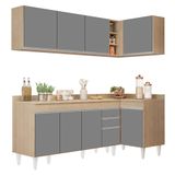 Armário De Cozinha Modulado De Canto Esquerdo 4 Peças Cp50 Balcão Com Tampo Castanho/cinza - Lumil