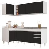 Armário De Cozinha Modulado De Canto Direito 4 Peças Cp42 Com Pia Inox Branco/preto - Lumil