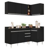 Armário De Cozinha Modulado De Canto Esquerdo 4 Peças Cp47 Balcão Com Tampo Preto - Lumil