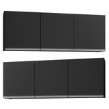 Kit 2 Armários Aéreos 150cm 3 Portas Argélia Preto - Lumil