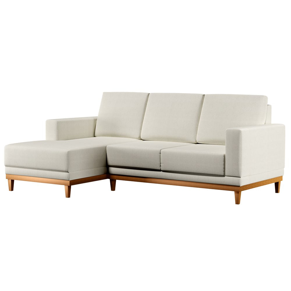 Sofá Living 200cm 3 Lugares Com Chaise Direito Kayrós D05 Linho Cru - Mpozenato