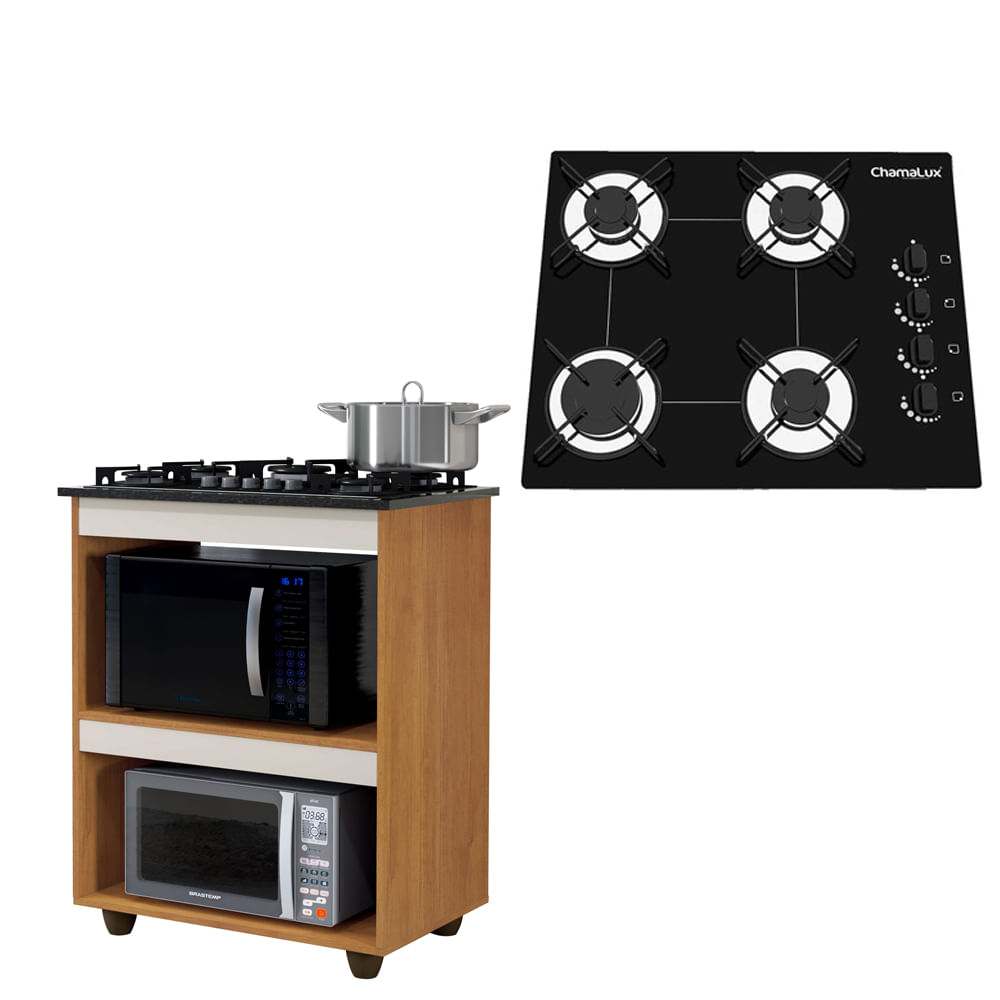 Kit Balcão Cooktop Turim Com Fogão Cooktop 4 Bocas Chamalux