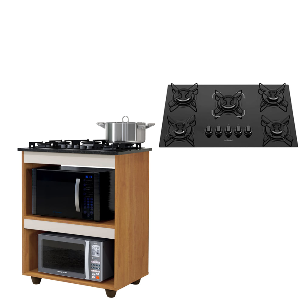 Kit Balcão Cooktop Turim Com Fogão Cooktop 5 Bocas Itatiaia