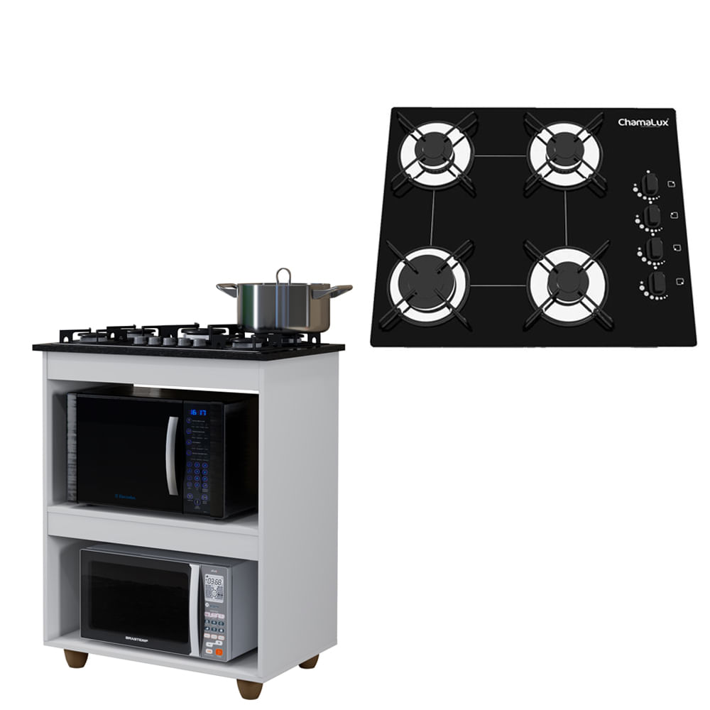 Kit Balcão Cooktop Turim Com Fogão Cooktop 4 Bocas Chamalux