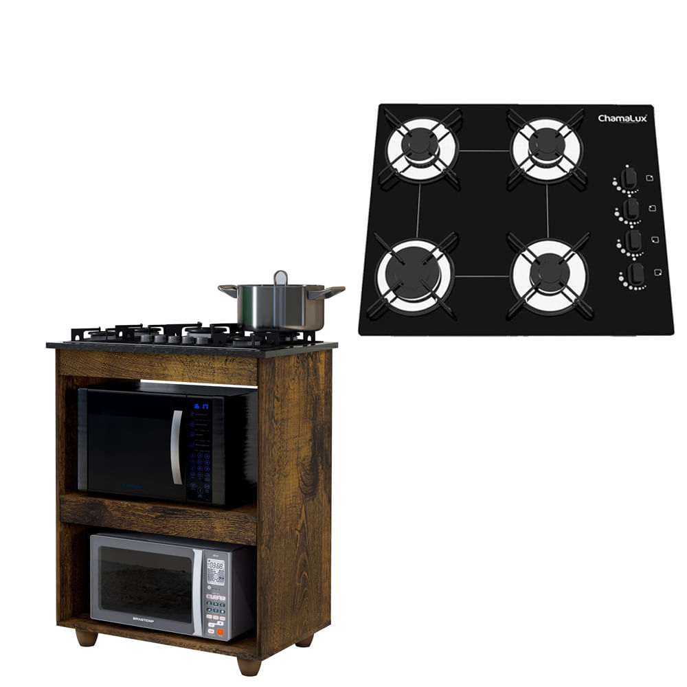 Kit Balcão Cooktop Turim Com Fogão Cooktop 4 Bocas Chamalux