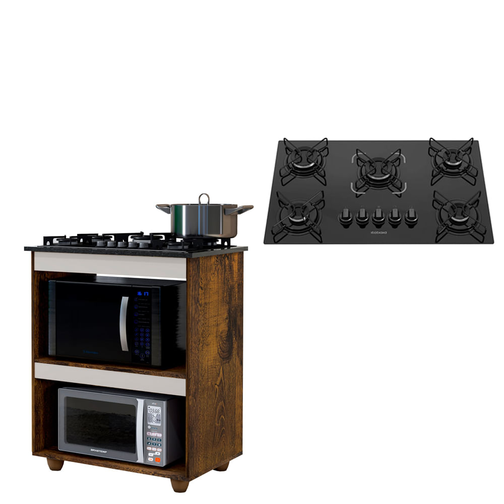 Kit Balcão Cooktop Turim Com Fogão Cooktop 5 Bocas Itatiaia