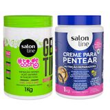 Kit Salon Line Gelatina To De Cacho + Creme Para Pentear Salon Line Nutrição Reparadora 1kg